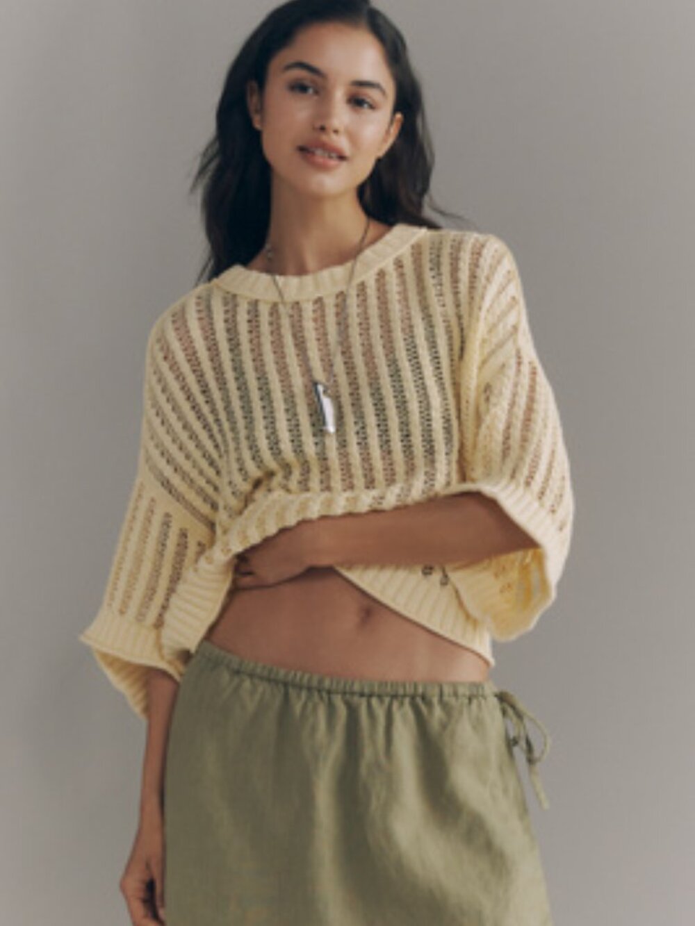 NWT Anthropologie Goldie Corded Crotchet Mesh Crew-Neck Yellow Sweater - Small